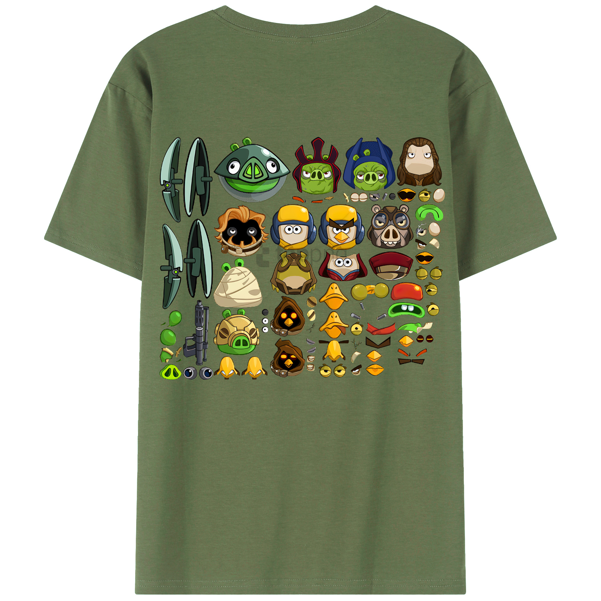 （画像用） Angry Birds アングリーバード 綿100％ メンズ半袖Tシャツ（バックプリント） 通気性